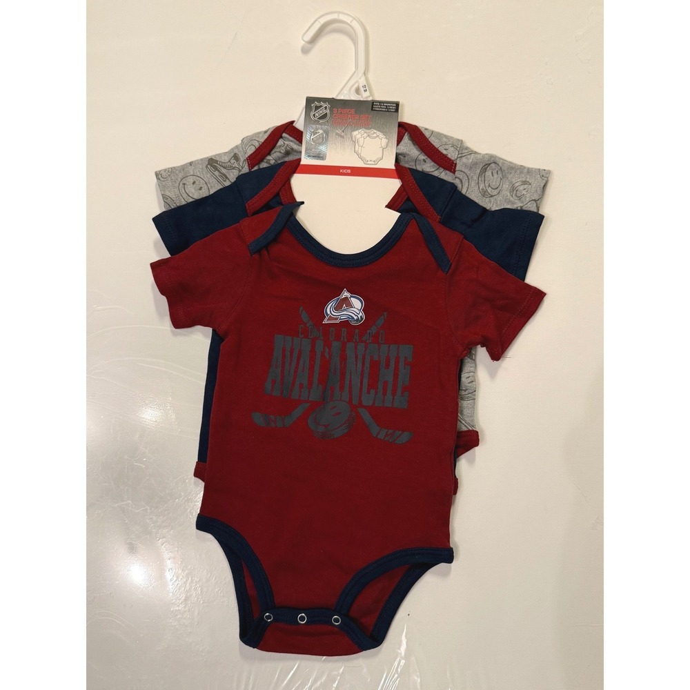 NHL Colorado Avalanche Baby 3-Piece Creeper Set 12 Months Burgundy Navy Gray